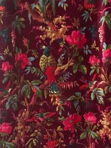 Cortinas de terciopelo de algodón color rojo vino estilo vintage con estampado floral de pájaros, cortinas boho de alta calidad para la decoración de tu hogar. - Product Image 3
