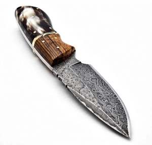 Outil artisanal compact en acier à motifs, manche en bois et corne, pièce de présentation exécutive - Product Image 5
