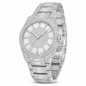 Reloj de Diamantes de Lujo para Mujer, Caja Rectangular de Oro Amarillo, Movimiento Analógico de Cuarzo - Product Image 1