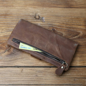 Portefeuille long en cuir véritable fait main, style vintage, fermeture à boucle, unisexe, usage quotidien, couleur marron - Product Image 4