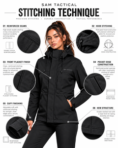 Veste imperméable noire pour femme Sam Tactical, à capuche, fermeture éclair, manteau d'hiver, prix de gros, OEM, prix bas, coupe-vent respirant - Product Image 5