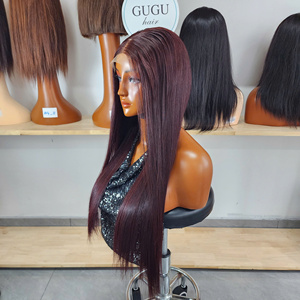 Perruque longue couleur bordeaux en cheveux humains, ultra-lisse, 26 pouces, closure 5x5, double tirage, 100% cheveux vierges, densité 200 - Product Image 3