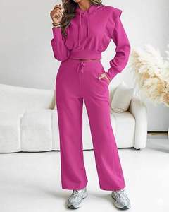 Conjunto Deportivo Personalizado para Mujer, Sudadera Holgada, Pantalones Acampanados, Color Rosa Magenta, Ropa Casual para Estar en Casa, Ropa Deportiva, Conjunto de Dos Piezas - Product Image 5