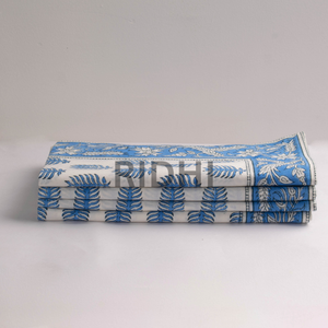 Serviettes en coton 100% imprimées à la main avec des motifs floraux bleus, vente en gros, linge de table réutilisable, serviettes de table indiennes faites à la main - Product Image 5