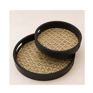 Juego de 2 bandejas redondas de lujo de MDF con impresión digital, decorativas con motivos florales mogoles, de madera, para mesa de centro, al por mayor - Product Image 1