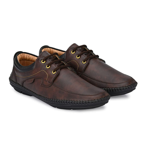 Chaussures habillées en cuir à lacets, bout rond, couleur unie, pour le bureau, confortables pour hommes, toutes saisons, semelle intermédiaire en EVA, semelle extérieure en caoutchouc - Product Image 1
