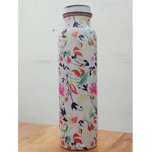 Bouteille d'eau en métal à motif floral peint à la main avec couvercle, gourde de voyage portable - Product Image 1