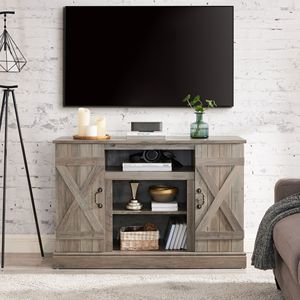 ชั้นวางทีวีเพื่อความบันเทิงแบบเก่าย้อนยุคอเมริกันคลาสสิค47 "W * 15.5" D * 30.75 "H เปิดพื้นที่เก็บข้อมูลสำหรับทีวีทีวีทีวีทีวีทีวีสีเทา50" - Product Image 3