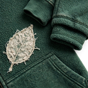 Men's Dark Green Hooded Sweatshirt Regular Fit 100% Cotton Fleece Solid Quick Dry Applique <b>Leaf</b> Design Casual Autumn Wear Pocket - Product Image 6
