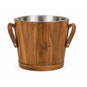 Seau à glace élégant en bois avec isolation à double paroi en acier inoxydable et pinces, refroidisseur de boissons artisanal pour restaurant - Product Image 3