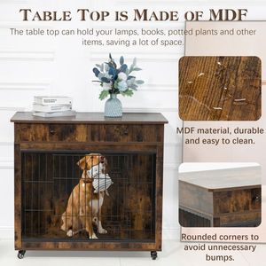 38.4 Inch Wooden Dog Crate Furniture Decorative Pet Cage Kennel with 2 Drawers - Product Image 4