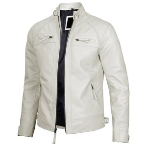 Nueva chaqueta de cuero vintage blanca con cremallera y logotipo personalizado para hombre, chaquetas para hombre, chaqueta de invierno de alta calidad, chaqueta estilo streetwear. - Product Image 3