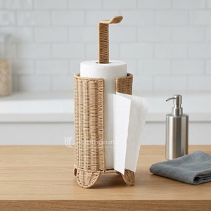 Support de papier toilette tressé en rotin naturel, autoportant, avec poignée de transport, écologique, rustique, pour restaurant, à fentes - Product Image 3