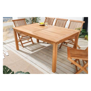 Juego de mesa de jardín de madera de teca natural con sillas plegables de 6 piezas para muebles de exterior diseño moderno - Product Image 1