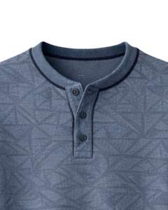<b>Mens</b> Steel Blue Geometric Printed <b>Henley</b> Pullover Sweatshirt Long Sleeve French Terry Regular Fit Casual <b>Top</b> For <b>Men</b> Winter Wear - Product Image 5
