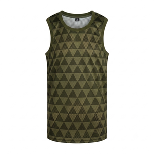 Camiseta de baloncesto verde oliva personalizada para hombre, con estampado geométrico de triángulos, cuello redondo, antibacteriana, transpirable, ropa deportiva al por mayor. - Product Image 1