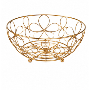 Corbeille à fruits en fil doré, bol de rangement moderne en métal pour comptoir, support à fruits ajouré en fer, centre de table pour cuisine et salle à manger - Product Image 1