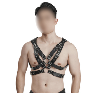Gothic Punk Chest Strap with Metal O-Rings and Buckles Multi-Strap Heavy Duty Adjustable Good Supplier Leather Harness <b>Top</b> - Product Image 1