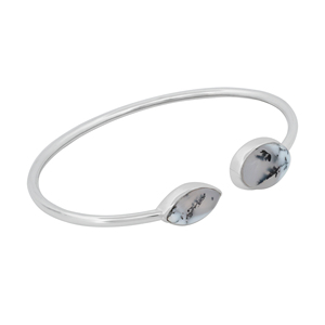 Premium High Finish 925 Sterling Silver Trendy Adjustable Bezel Set Dendritic Opal Oval Marquise Shape Twister <b>Bracelet</b> Gift - Product Image 1