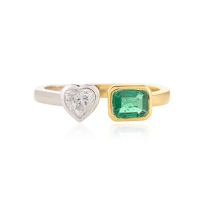 18K Gold Two-Toned Emerald and Diamond Statement Ring for Women - Product Image 2