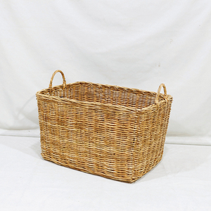 Natural Rattan <b>Rectangular</b> <b>Storage</b> <b>Basket</b> With Handles Rustic Multi-Purpose Organizer - Product Image 2