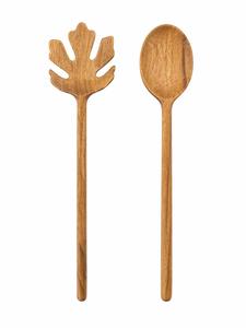 Ensemble de cuillères et fourchettes à salade en bois faites à la main, écologiques, en bois d'acacia avec manche en rotin tressé, ustensiles de cuisine - Product Image 3