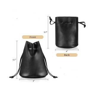Sac de rangement multifonction en cuir PU noir avec cordon de serrage pour dés, jetons de poker, colliers et bijoux – Pochette de protection - Product Image 4