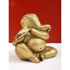 รูปปั้นพระพิฆเนศทองเหลืองขนาดเล็ก3นิ้วทำด้วยมือผลิตในอินเดีย - Product Image 2