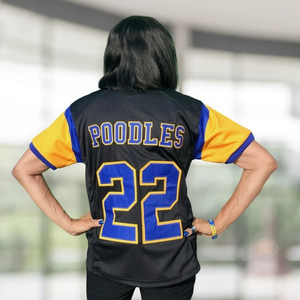 เสื้อฟุตบอล SGRho สีดำ น้ำเงิน ทอง แขนสั้น ลายกราฟิก 22 Poodles ชุดกีฬาทีม ชุดอเมริกันฟุตบอลแบบกำหนดเองได้ - Product Image 6