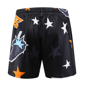 Pantalones cortos de baloncesto negros para hombre con estrellas naranjas y estampado de logotipo, cierre con cordón de malla transpirable, ropa deportiva de verano - Product Image 4