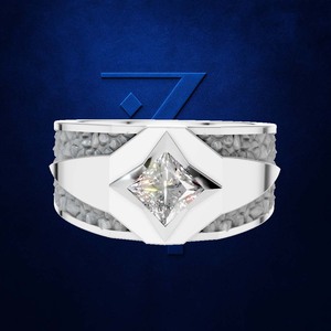 Anillo de Compromiso para Hombre en Oro 9k y Plata de Ley 925 con Baño de Rodio, Diamante Moissanita Corte Princesa y Patrón de Textura Personalizado - Product Image 1