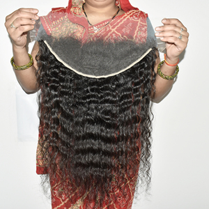 Extensiones de Cabello Humano Virgen 100% Natural, Rizado, Negro, 13*4 Frontal, Sin Procesar, de Templo Indio, Sin Encaje - Product Image 2