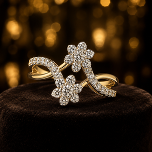 Anillo de Diamantes Floral de Oro de 14K de Lujo con Brillantes Piedras Redondas de Circonia Cúbica, Joyería Elegante para Novias y Fiestas - Product Image 3