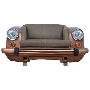 Sofá de Cuero Genuino de Primera Calidad con Diseño de Asiento Delantero de Auto Clásico |   Sofá de 2 Plazas Hecho a Mano de Estilo Industrial Automotriz |   Muebles de Salón Retro de Lujo - Product Image 5
