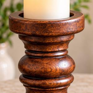 Support de bougie cylindrique en bois pour décoration intérieure, style ferme, sans fumée, grand porte-bougie pour table à manger, Noël - Product Image 4
