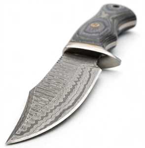 Cuchillo utilitario artesanal de acero de Damasco para exteriores, mango de madera gris, herramienta de hoja fija - Product Image 6