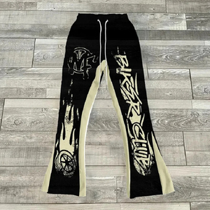 Pantalones de Hombre Negros de Talla Grande, Corte Acampanado, Cintura Elástica con Cordón, Estilo Urbano, Forro Polar, Whiteaura International - Product Image 1