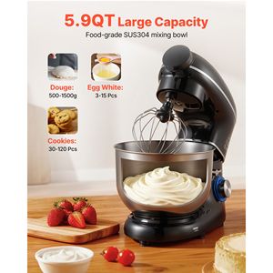 Impastatrice Planetaria Multifunzione 3-in-1 in Acciaio Inox da 6QT con 660W, 6+ Velocità, Testa Inclinabile, Frusta a Filo e Gancio per Impasto per Uso Professionale - Product Image 6