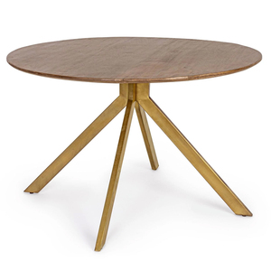 Mesa Redonda de Madera de Mango con Elegante Base de Metal Dorado, Acabado Natural en la Superficie, para Exteriores, 4-6 Personas, Mesa de Comedor para Hogar y Cocina - Product Image 4
