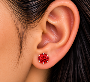 Pendientes de Plata de Ley 925 con Circonita Cúbica Roja de 7mm, Corte Brillante Redondo, Engaste de Garras, Joyería Fina de Moda al por Mayor - Product Image 2