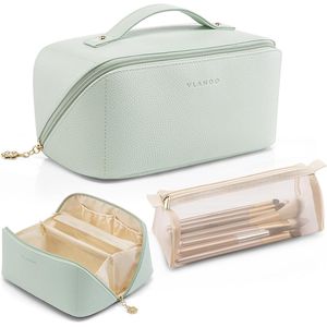 Borsa per il Trucco in Pelle PU di Grande Capacità, Impermeabile, Portatile, con Apertura Piatta, per Organizzare Cosmetici e Articoli da Toeletta per Donne - Product Image 1