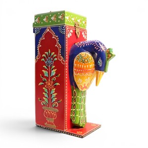 Caja de Madera Artesanal para Botellas de Vino con Diseño de Pavo Real, Caja Decorativa para Botellas de Vino, Caja de Regalo, Caja de Almacenamiento de Madera Pintada a Mano - Product Image 1