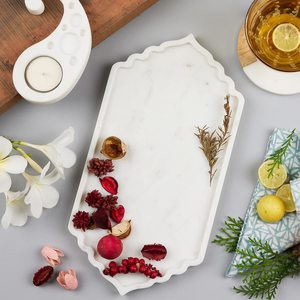 Luxury White Marble Serving Tray with Scalloped Edge Design for Kitchen Countertop <b>Coffee</b> <b>Table</b> & Vanity Decor - Product Image 2