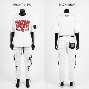 Ensemble t-shirt et pantalon cargo en coton blanc premium 190 GSM pour femme, streetwear confortable, impression personnalisée, ensembles pour femmes - Product Image 3