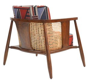 Fauteuil en bois de style mid-century modern, fauteuil lounge rembourré, structure en bois massif, tressage en rotin, meubles de salon - Product Image 4