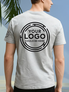 Men's Gray Short Sleeve T-Shirt Regular Fit O-Neck 100% Cotton Jersey Fabric <b>Back</b> Logo Print Customizable 180g Casual - Product Image 4