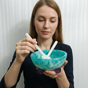Ensemble de bols à fruits empilables en résine polie effet marbre nordique, qualité alimentaire, écologique, design classique, passe au lave-vaisselle, fait main - Product Image 1