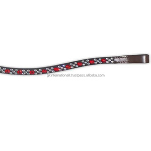 Bande de front de cheval en cuir marron noir et havane forme de vague Hotfix petits cristaux multicolores bande de front de course de chevaux décorative - Product Image 3