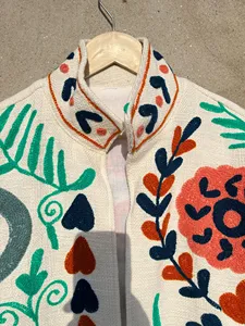 Hand Embroidered Cotton <b>Boho</b> Jacket for Women Floral Heart Pattern Ethnic Suzani Style Short Coat Casual Wear - Product Image 4
