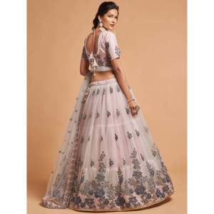 Zeel Clothing Super Grey Zari Embroidery Net <b>Semi</b>-Stitched 2.5kg Manual Fulfillment Party Wear Lehenga Choli - Product Image 3